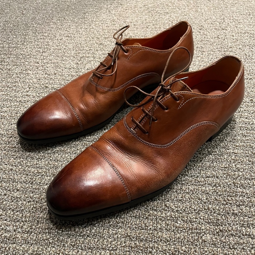 Santoni Brown Leather Oxford Shoe Men's Size 10.5 D Made In Italy